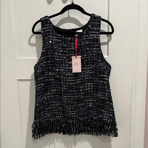 JB by Julie Blue & Black Tweed Sleeveless Fringe Top